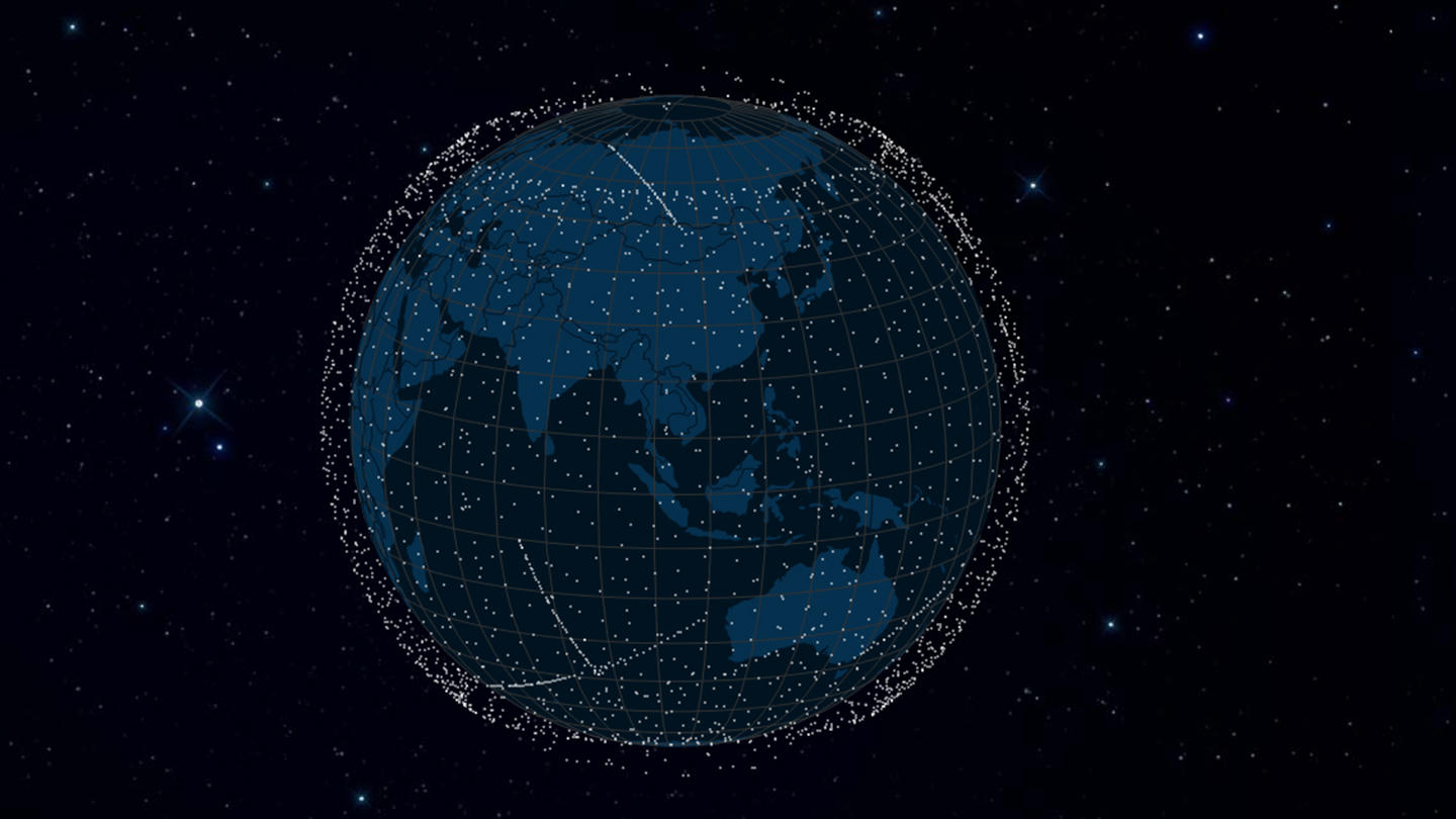 Earth surrounded by a satellite constellation
