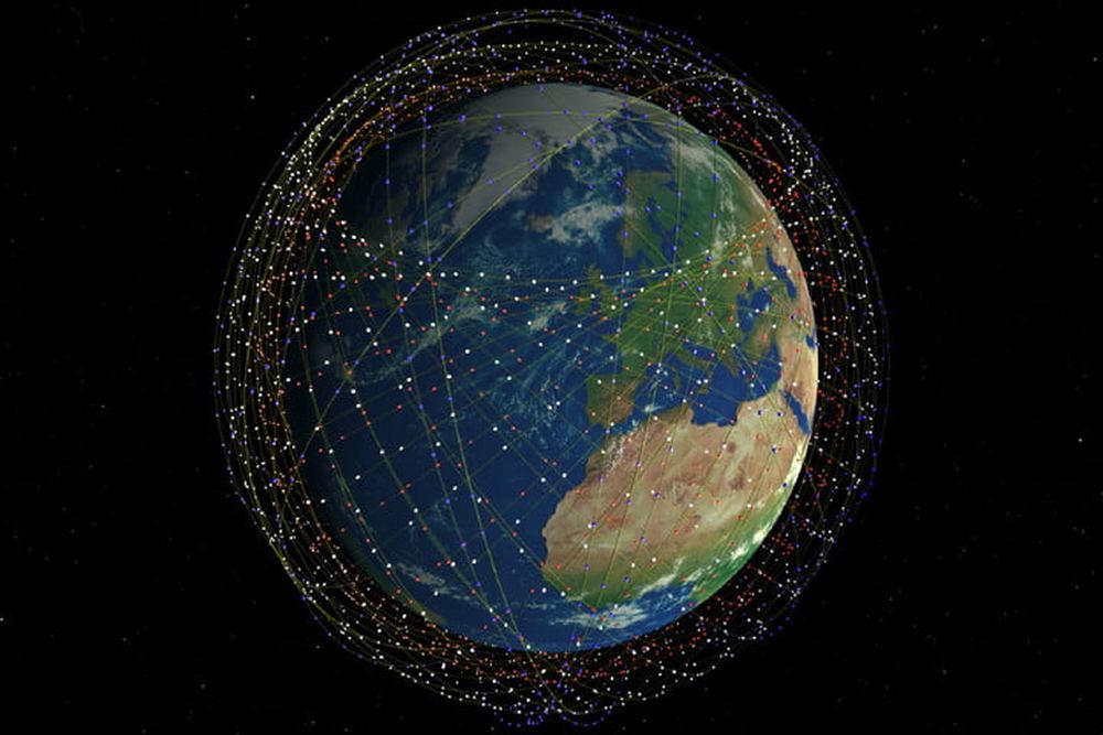 Earth with orbital paths