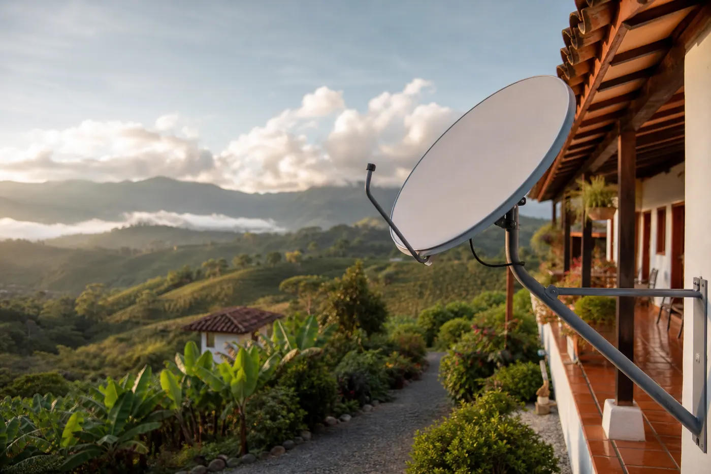 Satellite dish on a rural home